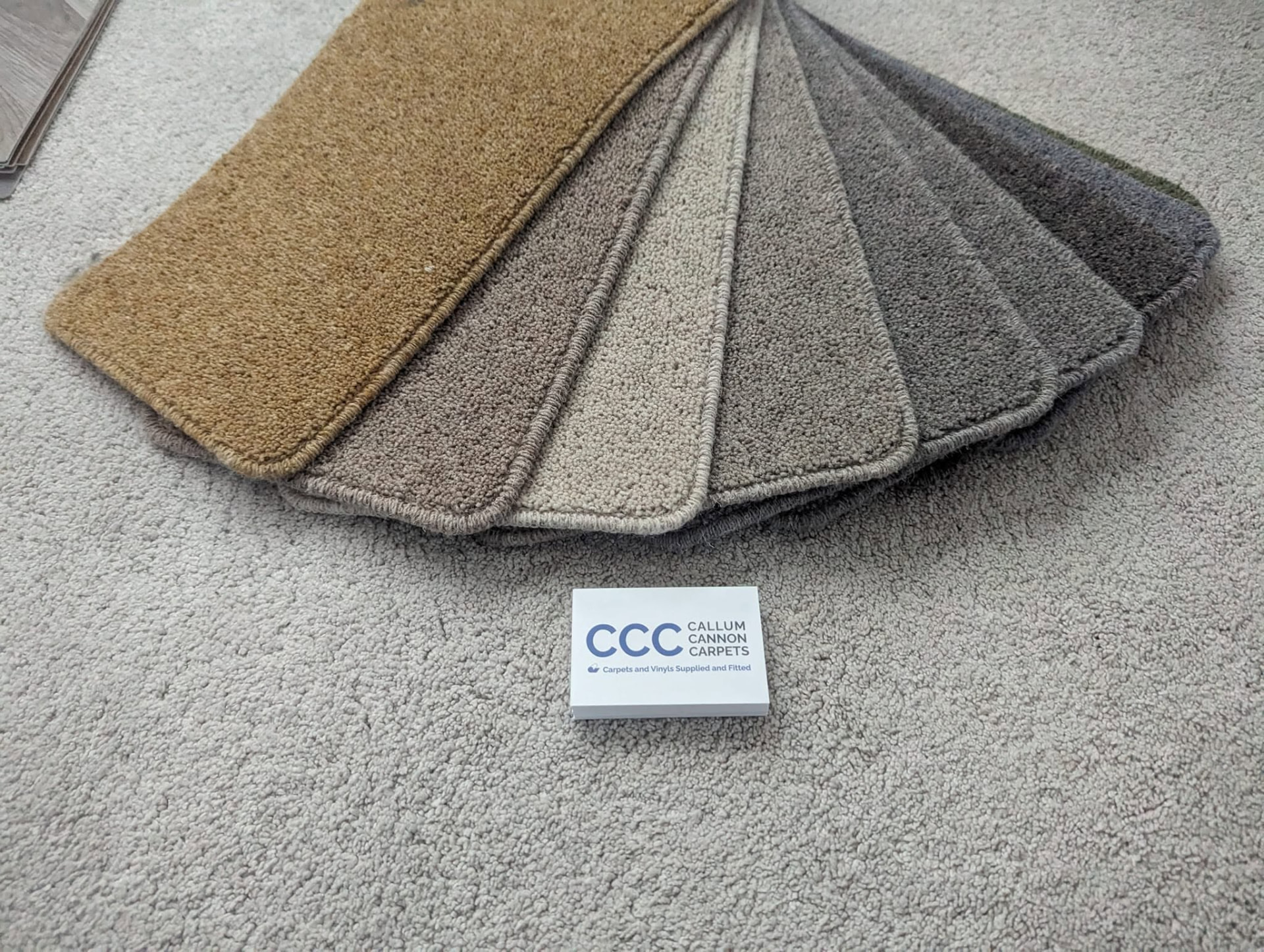 Carpet samples showing flooring choice from Callum Cannon Carpets